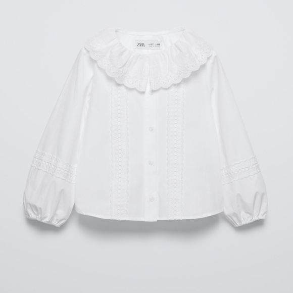Zara Other - ZARA White Eyelet Lace Collar Button-Up Blouse